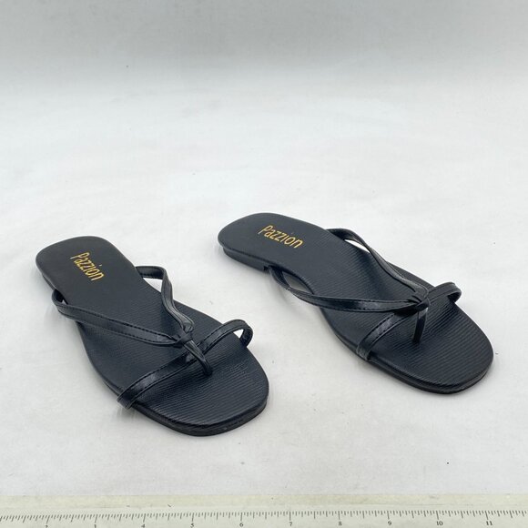 Pazzion Black Square Open Toe Flats Sandals Slip On Backless Flip Flops Shoes - Picture 4 of 8